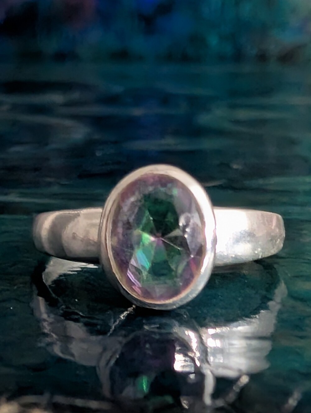 🆕 Sterling Silver Mystic CZ Simulated Mystic Topaz Oval Ring Size 7